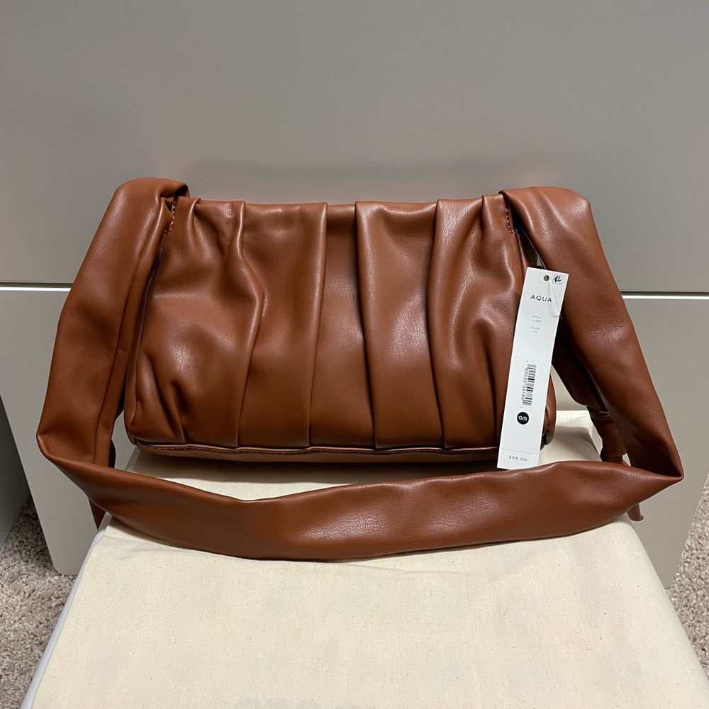 NWT AQUA Gathered Medium Crossbody in Tan